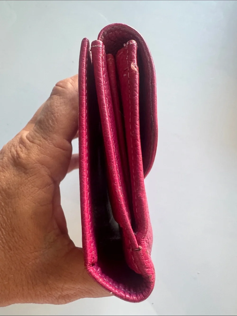 Longchamp Hot Pink Leather Clutch with Buckle Strap